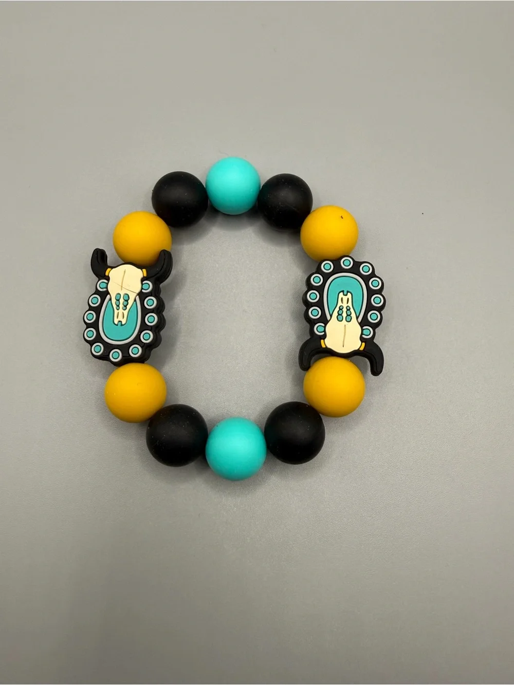 Turquoise & Yellow Silicone Keychain Bracelet - Handmade #K0334C